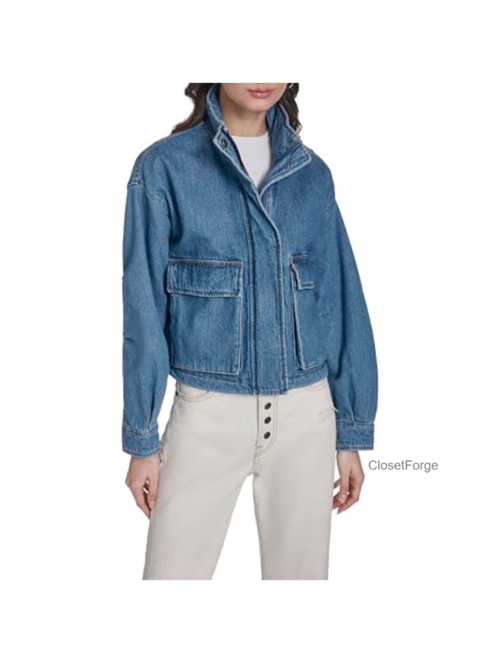 Cropped Cotton Surplus Jacket with Snap Front